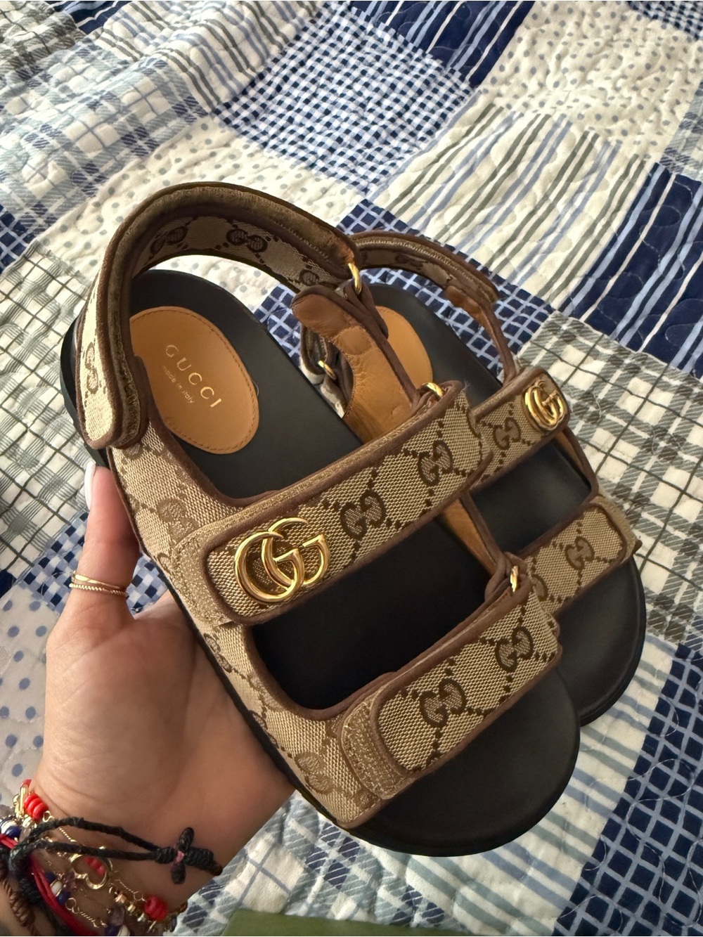 Gucci Brown GG Canvas  Sandals with Gold Hardware - Picture 3 of 6